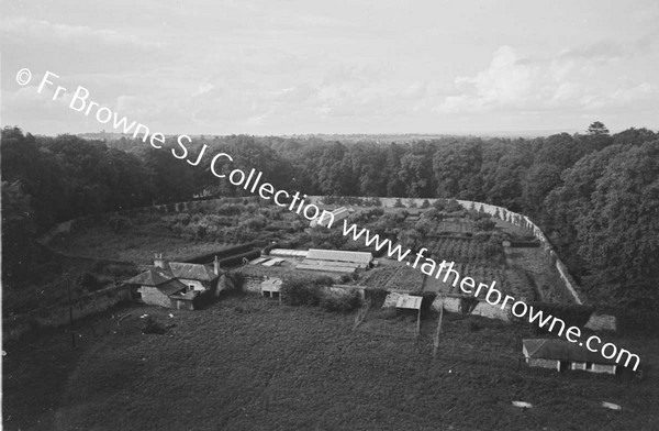 CORBALTON HALL  LOOKING DOWN FROM TOWER HOUSE AND GREAT COURTYARD WITH WALLED GARDEN